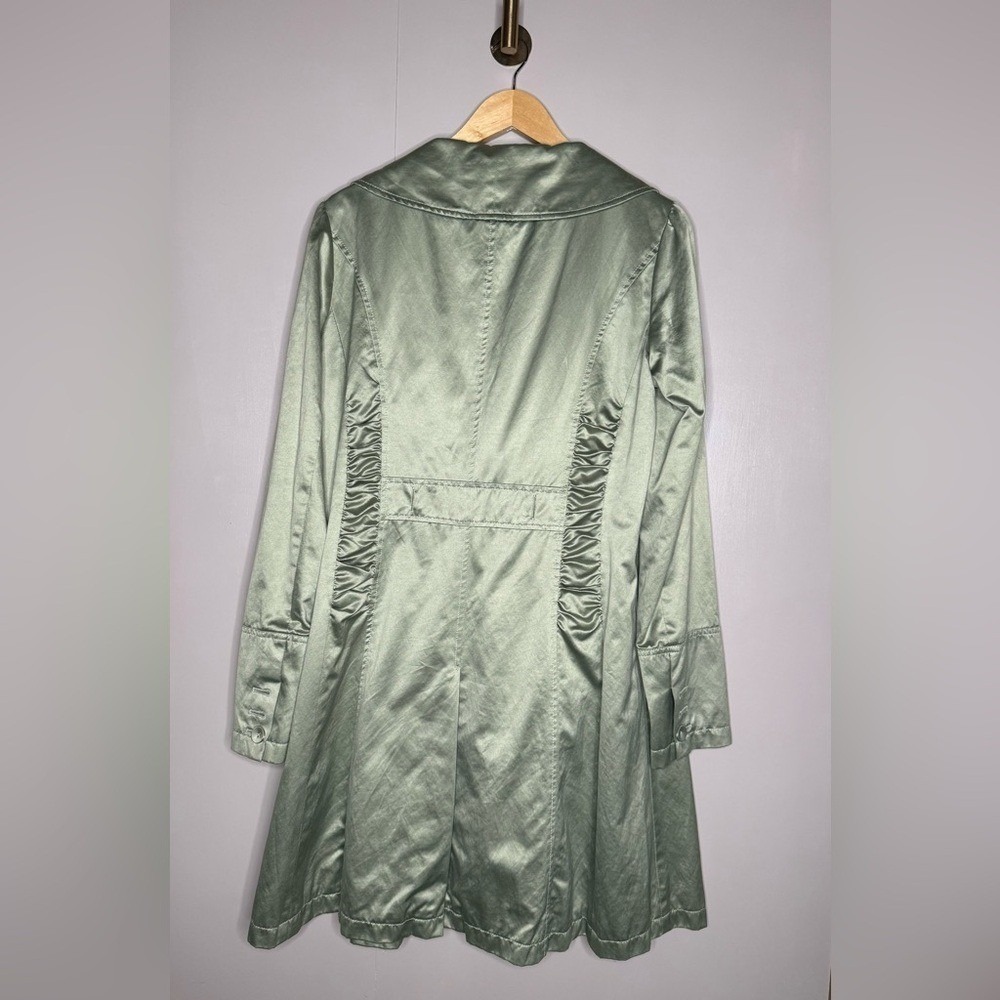 DKNY Jeans Satin Trench Coat Sage Green Double Breasted Women's L - Picture 6 of 9